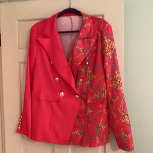 Silk like hot pink and figured blazer